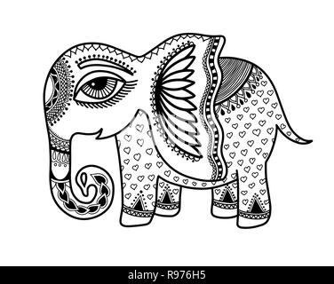 Zeichnung der kleine Elefant in der indischen Henna Stil Stock Vektor