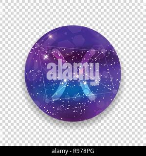 Fische Tierkreiszeichen und Sternbild auf eine kosmische purple sky mit leuchtenden Sterne und Nebel auf transparentem Hintergrund isoliert. Vektor neon-Symbol, Web bu Stock Vektor