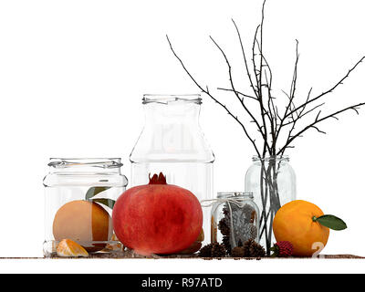 Obst und Flaschen Konzept Stockfoto