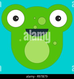 Kopf von einem Frosch im Cartoon Flat Style. Vector Illustration auf farbigen Hintergrund Stock Vektor
