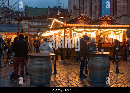 2018 Weihnachtsmarkt in Straßburg, der Hauptstadt de Noel im Elsass, Frankreich Stockfoto