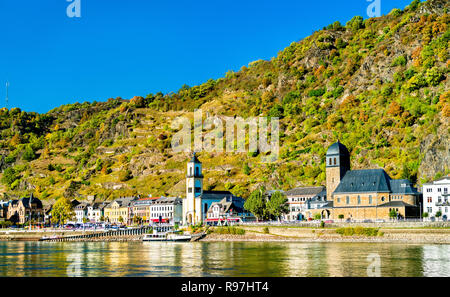 Die Evangelische und die St. Johannes Kirche in Sankt Goarshausen, Deutschland Stockfoto