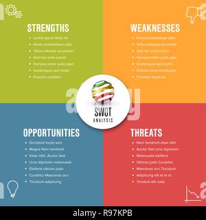 Vektor SWOT-Schema Schema Vorlage aus vier farbigen Quadraten Stock Vektor