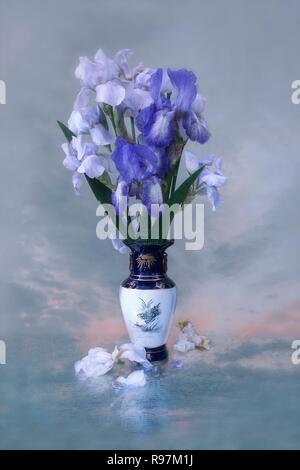Stillleben mit Iris Blumen Stockfoto
