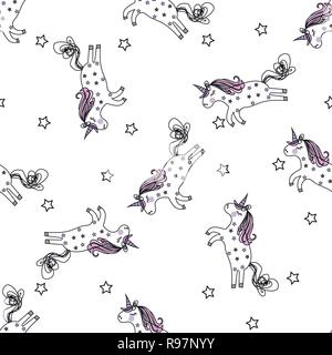 Magic Einhörner nahtlose Muster Hintergrund. Vector Illustration. Stock Vektor