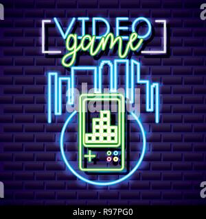 Video Spiel Kreis Tetris spielen neon Vector Illustration Stock Vektor