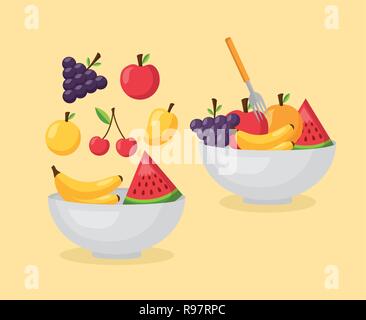 Gesunde Ernährung frische Schalen mit Obst Vector Illustration Stock Vektor
