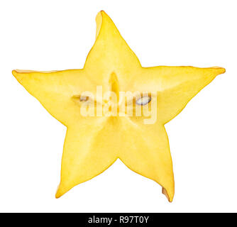 In Scheiben geschnitten Star Fruit auf weißem Hintergrund mit Freistellungspfad isoliert. Stockfoto