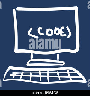 Computer angezeigt, Programmcode. Kinder s Zeichnung doodle Stockfoto