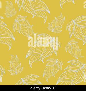 Nahtlose floral background Muster in Gelb und Blau. Thema Natur, Blätter, Handgezeichnete abstrakte Elemente. Für die Textil-, Papier- Vorlage, Begrüßung Stock Vektor