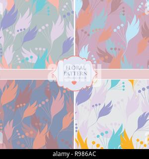 Satz von vier Nahtlose floral background Muster von neutralen Farben. Thema Natur, Blätter, Zweige, Handgezeichneten abstrakte Elemente. Vorlage für die Textil-, Papier Stock Vektor