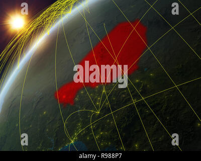 Am Modell des Planeten Erde mit Netzwerk- und internationale Netze Niger. Konzept der digitalen Kommunikation und Technologie. 3D-Darstellung. Elemente der Stockfoto
