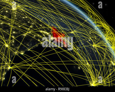 Bangladesch von Speicherplatz auf dem Modell des Planeten Erde bei Nacht mit Netzwerk. Konzept der digitalen Technologie, Konnektivität und Reisen. 3D-Darstellung. Element Stockfoto