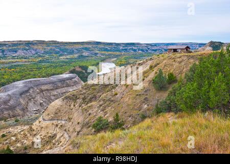 North Dakota Medora, Theodore Roosevelt National Park, North, River Bend übersehen, Stein Schutz Stockfoto