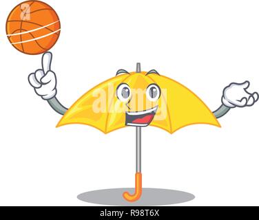 Mit Basketball yellow umbrella auf ein Maskottchen, isoliert Stock Vektor