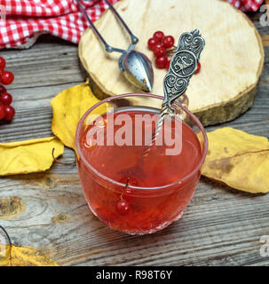 Viburnum Tee in eine transparente Schale auf einem grauen Holztisch Stockfoto