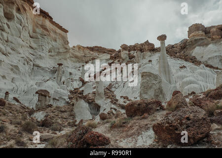 Weiße Säulen als Wahweap Hoodoos im Grand Staircase-Escalante National Monument in Utah, USA, bekannt Stockfoto