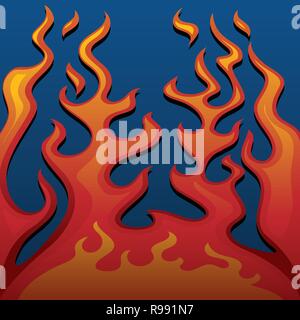 Feuer im klassischen Stil Flammen auf blauem Hintergrund Vector Illustration Stock Vektor