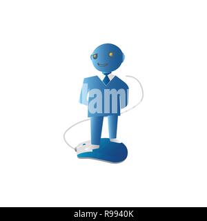 Robotic Hand hält eine Symbol Maus. Cyber Handschuh für virtuelle Realität. Innovative digitale Eingabegerät. Modernes logo Konzept. Dünne Linie Vektor illustr Stock Vektor