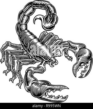 Skorpion Skorpion Sternzeichen Holzschnitt Design Stock Vektor