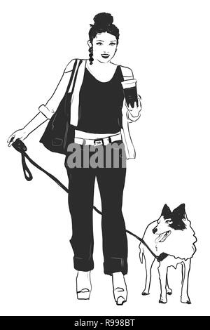 Mode Mädchen mit Hunden Stockfoto