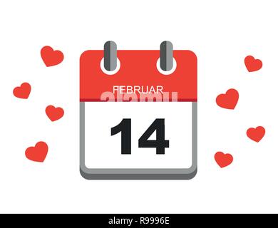 Valentines Tag rotes Symbol Kalender Vector 14. Februar mit Herzen Vector EPS Abbildung 10 Stock Vektor