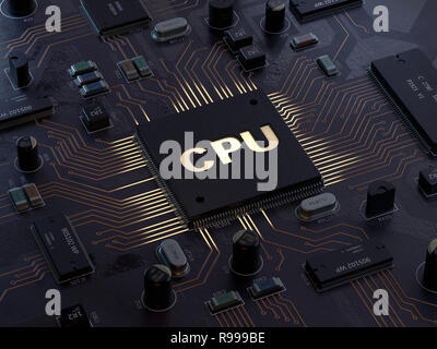Zentralen Computer Prozessoren CPU-Konzept. 3D-Rendering, konzeptionelle Bild. Stockfoto