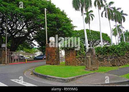 Blick auf dem Campus der berühmten Punahou Schule, ein eigenes K-12-Schule in Honolulu, Oahu, Hawaii. Barack Obama ist ein Schüler. Stockfoto