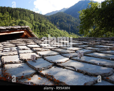 Schieferdach Verrand, Aostatal - Italien Stockfoto