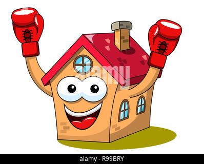 Happy House cartoon lustige Zeichen boxer Handschuhe isoliert auf weißem Stockfoto