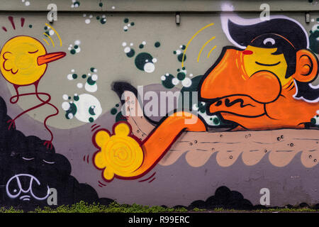 Graffiti street art in der Innenstadt von Street View in Akureyri, Island, Europa. Stockfoto