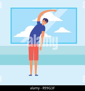 Mann stretching Tagesablauf morgen Vector Illustration Stock Vektor