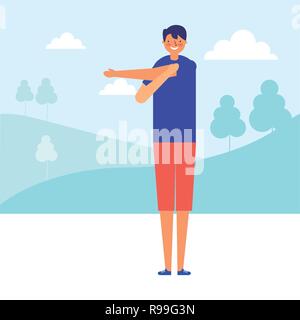 Mann stretching Tagesablauf morgen Vector Illustration Stock Vektor