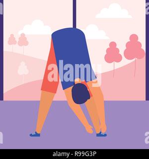 Mann stretching Tagesablauf morgen Vector Illustration Stock Vektor