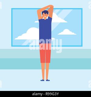 Mann stretching Tagesablauf morgen Vector Illustration Stock Vektor