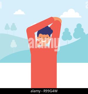 Mann stretching Tagesablauf morgen Vector Illustration Stock Vektor