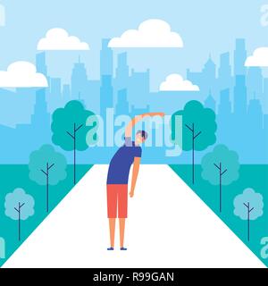Mann stretching Tagesablauf morgen Vector Illustration Stock Vektor