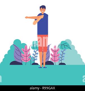Mann stretching Tagesablauf morgen Vector Illustration Stock Vektor