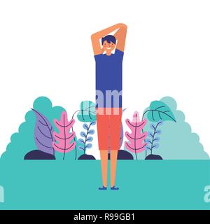 Mann stretching Tagesablauf morgen Vector Illustration Stock Vektor