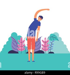 Mann stretching Tagesablauf morgen Vector Illustration Stock Vektor