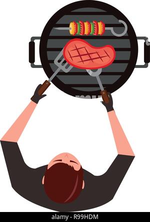 Hand mit Grill mit Würstchen und Steak Vector Illustration Stock Vektor