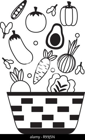 Weidenkorb mit frischem Gemüse Vector Illustration Stock Vektor