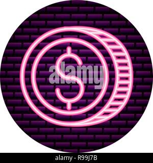 Geld Münze neon Mauer Vector Illustration Vektor illustration Stock Vektor