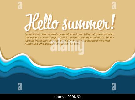Vektor Sommerurlaub Plakat Hintergrund Vorlage mit Strand und Meer mit Papier schneiden, Stock Vektor
