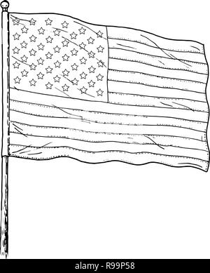 Eine Skizze: Abbildung der US-Flagge im alten Stil Zeichnung Silhouette auf weißem Hintergrund. Stock Vektor