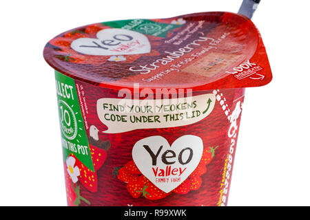 Finden sie ihre Yeokens code Unter diesem Deckel - Detail auf Yeo Tal Joghurt pot Stockfoto