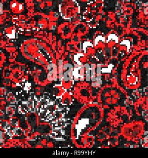 Denim nahtlose Muster. Denim floral background. Schwarze Jeans Tuch. Jeans Hintergrund Hand zeichnen Paisley Blumen Stock Vektor