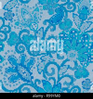 Denim nahtlose Muster. Denim floral background. Blue Jeans Tuch. Jeans Hintergrund Hand zeichnen Paisley Blumen Stock Vektor
