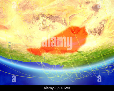 Am Modell des Planeten Erde mit Netzwerk für Reisen und Kommunikation Niger. 3D-Darstellung. Elemente dieses Bild von der NASA eingerichtet. Stockfoto
