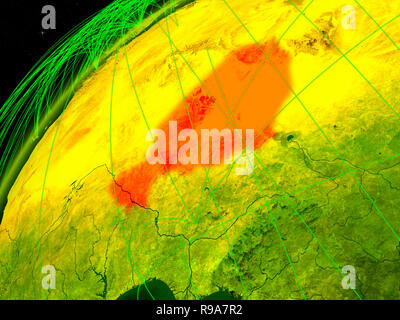 Am Modell der Grüne Planet Erde mit internationalen Netzwerken Niger. Konzept der digitalen Kommunikation und Technologie. 3D-Darstellung. Elemente dieser i Stockfoto